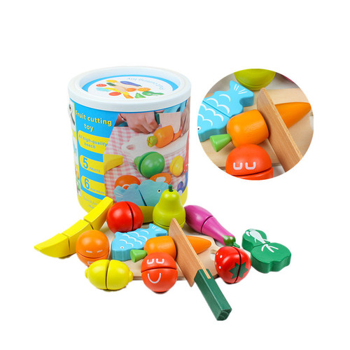 Wooden play house with vegetables and fruits, 1-3 years old wooden children's early education kindergarten toys, cut and play