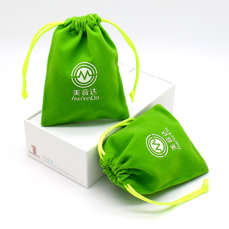 深圳厂家供应果绿色小清新绒布束口袋 表面可丝印logo 可选尺寸