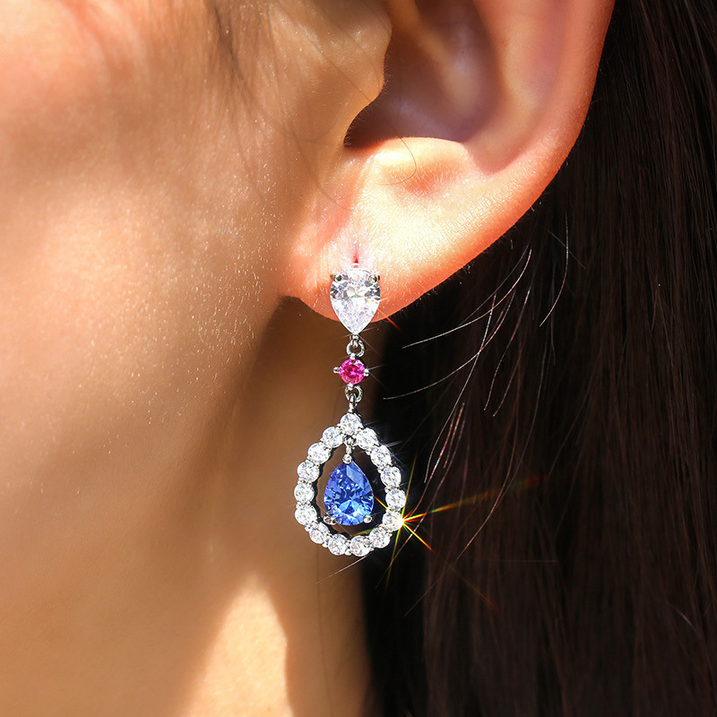 new fashion long water drop zircon copper earrings wholesalepicture3