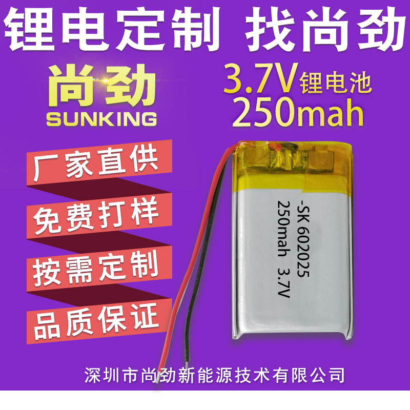 SUNKING602025 250mah аккумулятор оптовая торговля брелок аккумулятор  GPS расположение - батарея