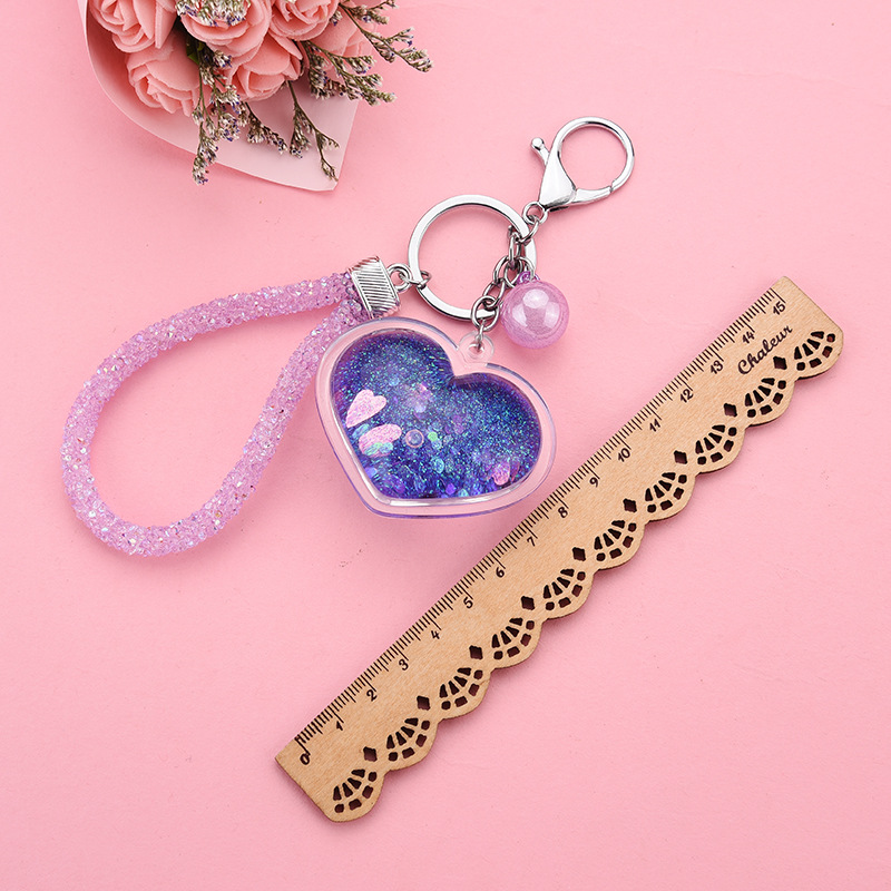 Acrylic Heart Flowable Sequins Quicksand Keychain Wholesale Nihaojewelry display picture 3