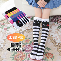 Stylish & Minimalist Feline-Kitty Children's Socks, Cotton Over-the-Knee Mid-to-High Socks, Long Pile-Up Socks—Wholesale