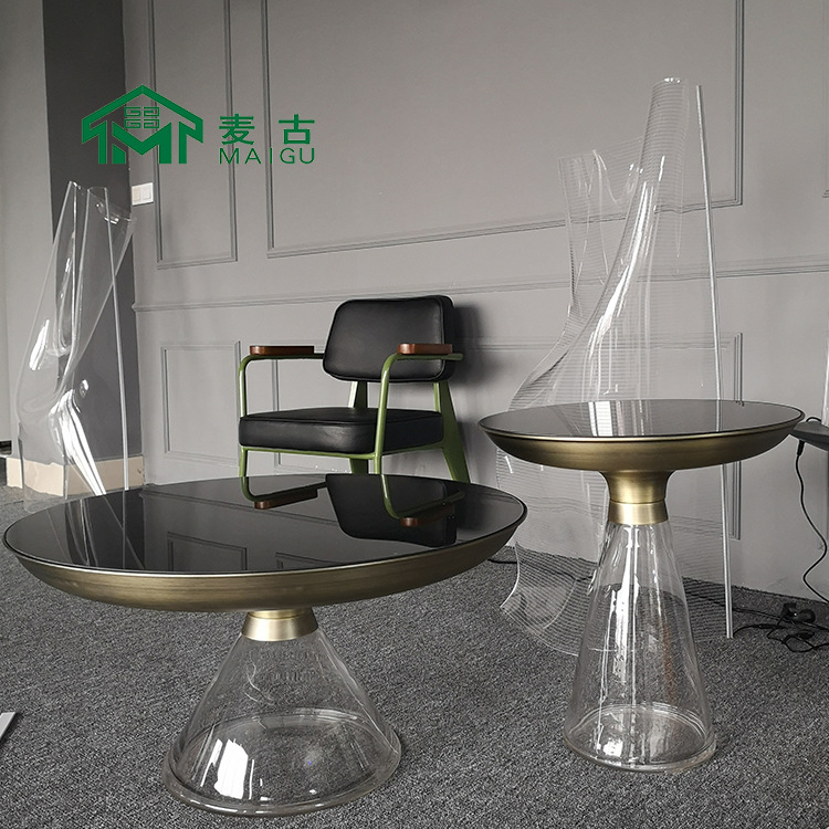 麦古 Чайные чайные столик Light Luxury Deliven Glass Metal Metal Circular Dourgap Coffee Lafe столик