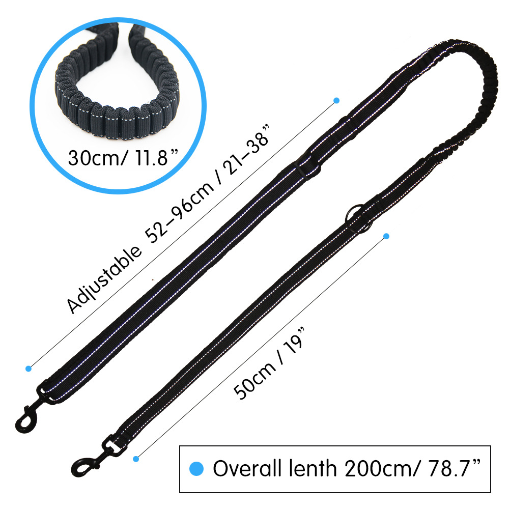 道顿多功能狗狗牵引绳2米反光防爆冲缓冲绳双牵可调节长短牵引带