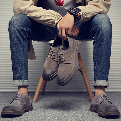 Spring and Autumn New Style Martin Boots Men's Low-top Genuine Leather Trendy Shoes Korean Style Trendy British Style Retro Short Boots Work Shoes Large Size