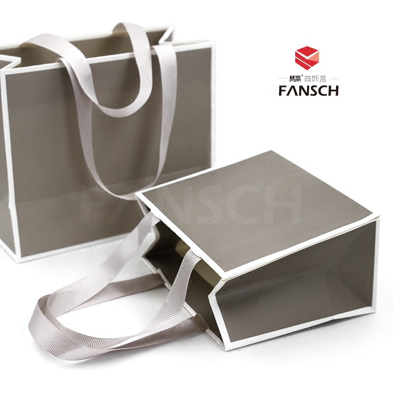 高档双色纸袋子经典丝带手提袋 灰色首饰袋定制 加厚珠宝包装袋