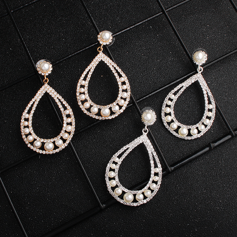 New Fashion Bohemian Style Pearl Diamond Big Circle Alloy Earrings display picture 2