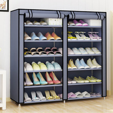 双排简易鞋架经济型组装门厅柜多层大容量布艺简约现代加固鞋柜子