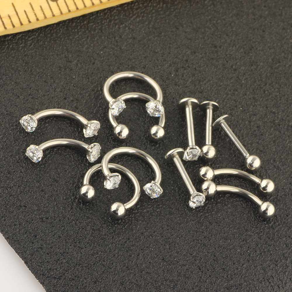 12-Piece Body Piercing Jewelry Set – Stainless Steel Nose Rings, Eyebrow Rings, Lip Rings, Earrings – Geometric Style detail image 9
