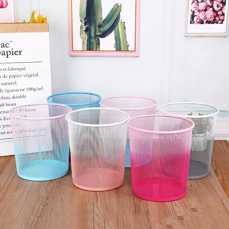 厂家直销创意双色金属网状无盖垃圾桶 大容量办公家用圆形废纸篓