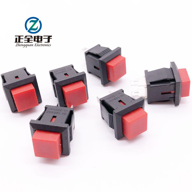 按钮开关DS-430无锁自复位按钮电源喇叭方形开关12MM铜脚红盖