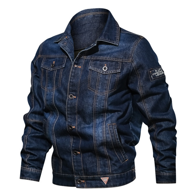 Spring and autumn thin men’s Lapel washed denim coat large casual denim jacket man