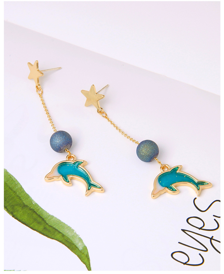 S925 Silver Pin Enamel Dripping Oil Cute Dolphin Earrings Earrings Women Long Earrings display picture 9