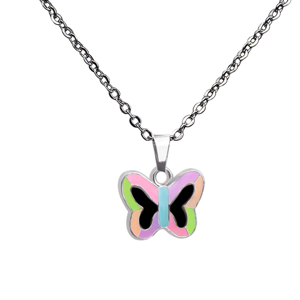 Fluorescent Luminous Butterfly Heart Pendant Color Changing Necklace display picture 28