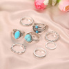 Fashionable accessory, turquoise ring, set, European style, 8 pieces