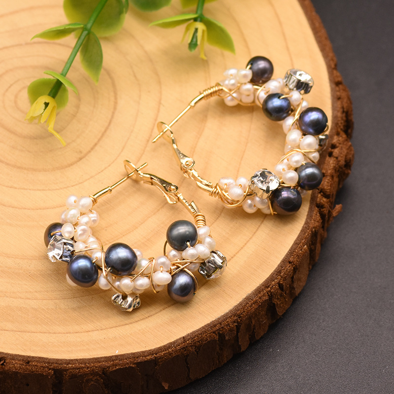 Geometric Pattern Fashion Geometric Pearl Copper Inlay Natural Stone Earrings 1 Pair