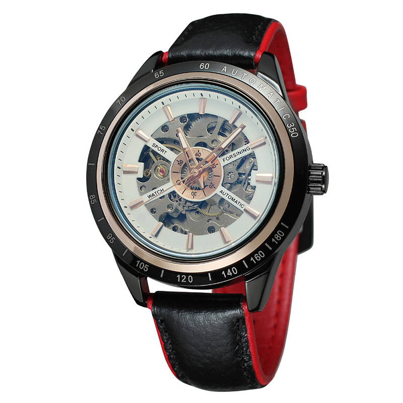 Forsining correa de reloj mecánico automático casual para hombres reloj mecánico transparente hueco de los hombres