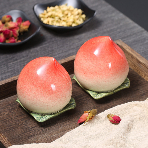 Creative ceramic peach-shaped tea canister, small-sized sealed jar with custom logo engraving—Fushengfan Peach-themed Pu-erh Tea Storage Container for Home Use, Wholesale