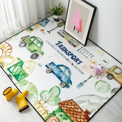 Avtomobil döşəmə paspasları | Nordic Cartoon Animal Carpet Water - cars-in-the-village-70140cm