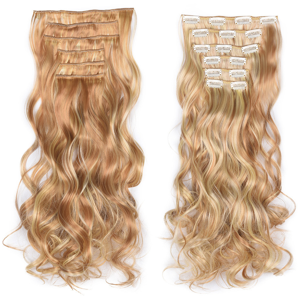 Euramerican clip hair 6-piece set wig piece 16 card long curly hair wig extension piece wig extension piece