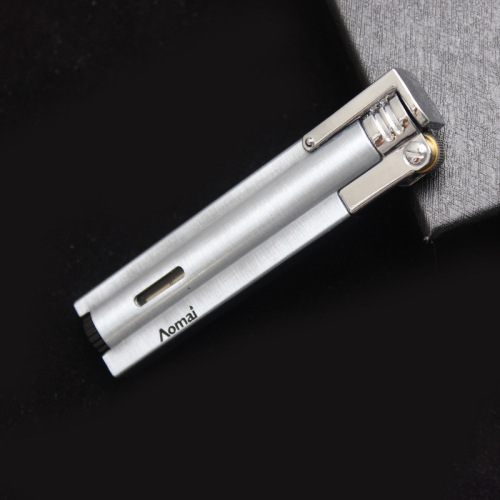 AM-7101 Personalized open cover long grinding wheel fixed fire direct injection inflatable gas metal lighter wholesale