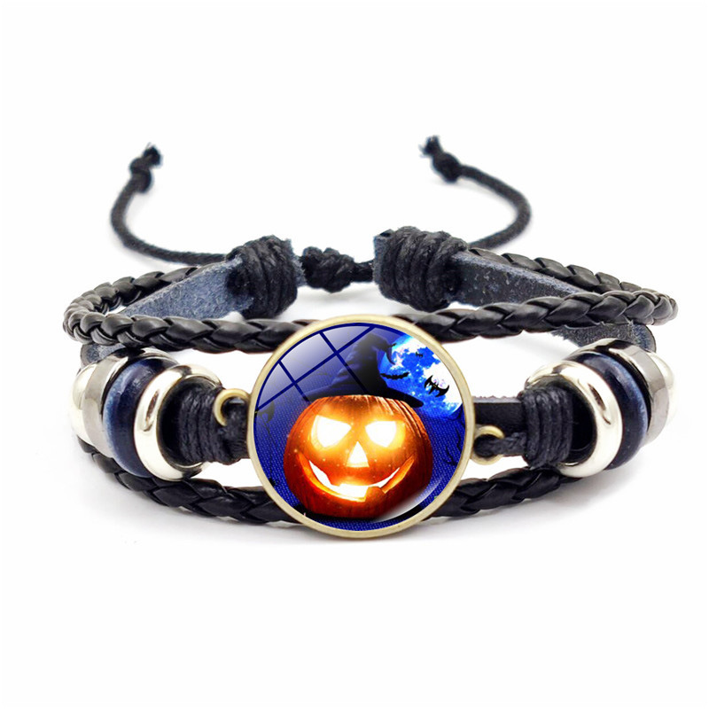 Vintage Bronze Halloween Braided Bracelet With Time Gems Design_voghion.com
