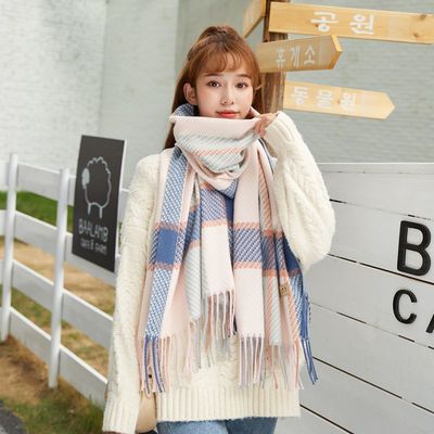 2020秋冬新款加厚仿羊绒格子围巾女时尚保暖围脖百搭欧美流苏披肩