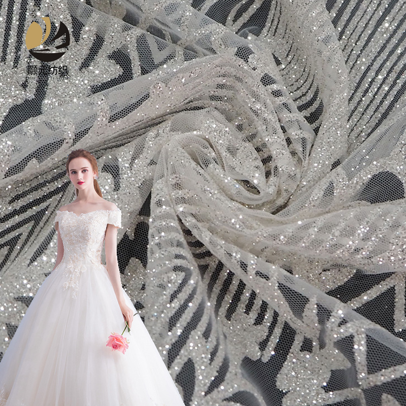 Fabricantes de suministro de posicionamiento oro y plata polvo de sequilla tela de moda vestido de boda tela de mujer
