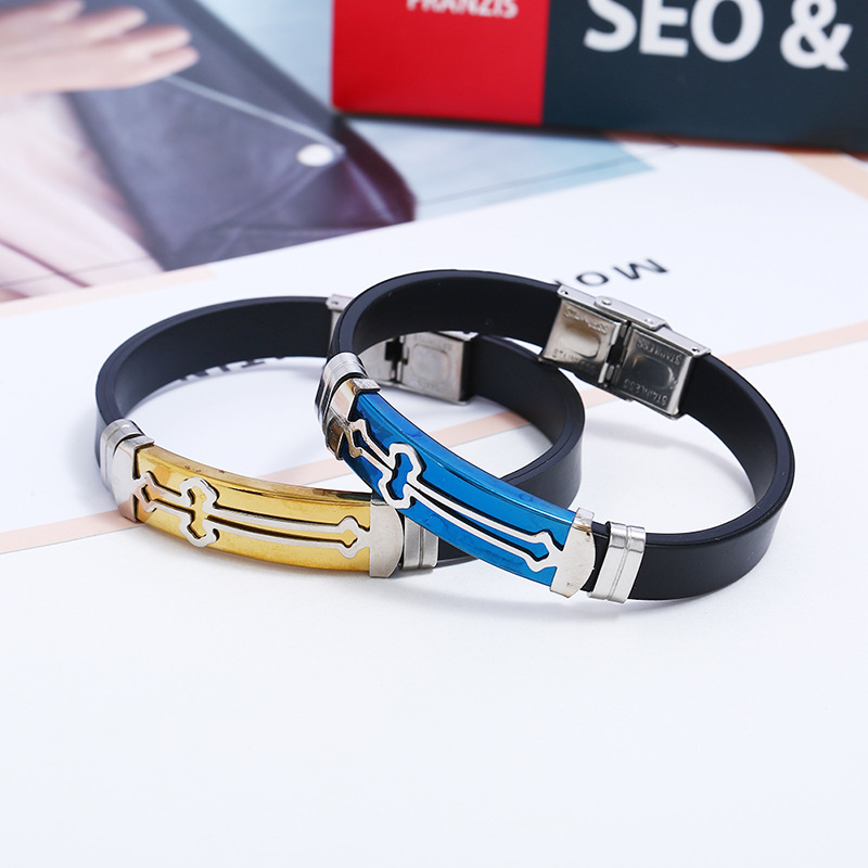 Wholesale Stainless Steel Silicone Bracelet Bracelet Cross Titanium Steel Menu0027s Personality Brac