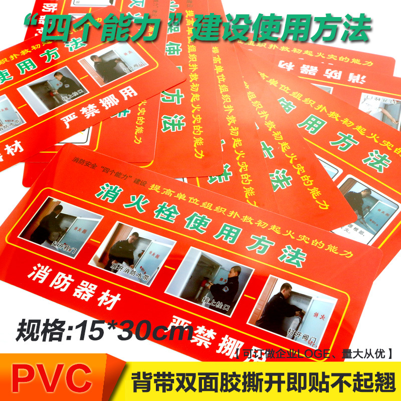 Fire extinguisher placement signage, fire hydrant usage guide stickers, and fire safety inspection signs