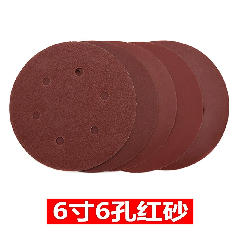 6 дюймов 6 отверстий флокирующий диск наждачная бумага воздушная шлифовальная задняя бархатная наждачная бумага матовая самоклеящаяся наждачная бумага 150 мм 6 отверстий диск красный песок