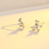 Silver needle with bow, earrings, elegant cute fashionable zirconium, Korean style, silver 925 sample, internet celebrity
