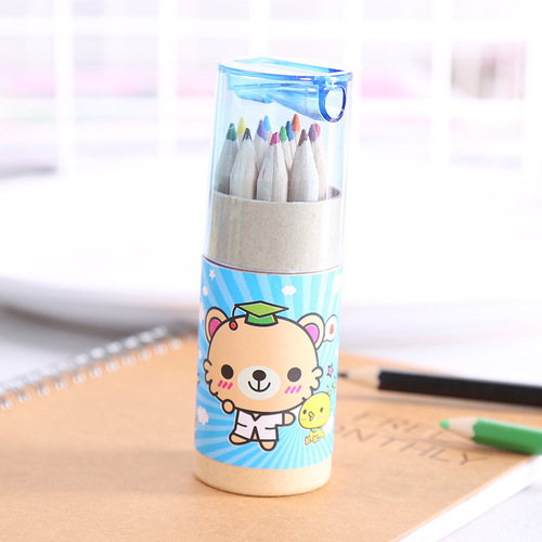 Cartoon Creative Cute Animal Wooden Colored Pencils 12 Colors Children's Painting and Doodle Supplies Tins Colored Pencils Wholesale