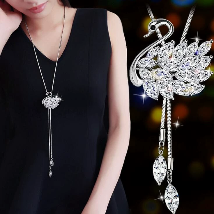 Swan, pendant, long necklace, sweater, universal accessory