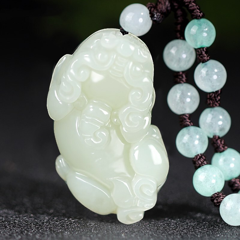 Hetian jade one-step money brave pendant natural white jade necklace jade pendant leather Hill wholesale
