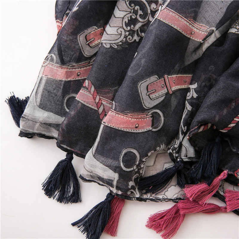 Scarf Black Printing Fringed Scarf Scarf Decorative Scarf Shawl Women Sun Protection display picture 2