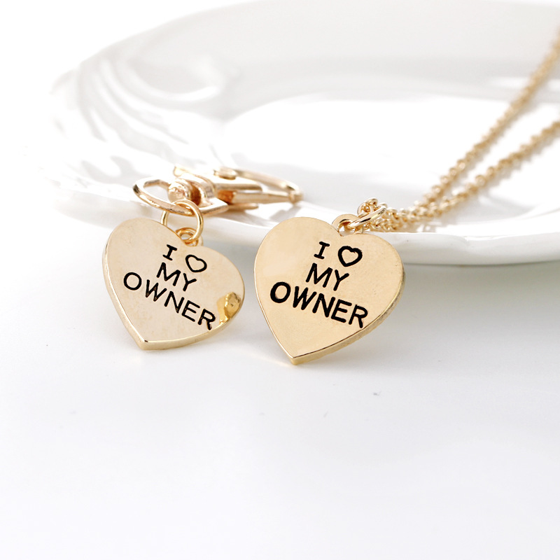 欧美几何爱心创意I love My OwnerI love My Dog 宠物狗骨头项链