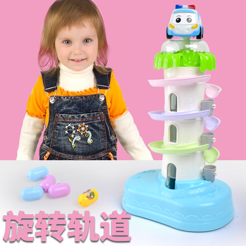 Police car Alliance Slippery slide Electric Ferris Wheel track Roll peas rotate lighting music children toy gift