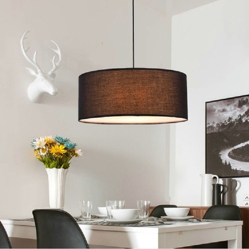 Modern simple fabric dining room chandelier Nordic living room lamp bedroom study linen fabric round single head chandelier
