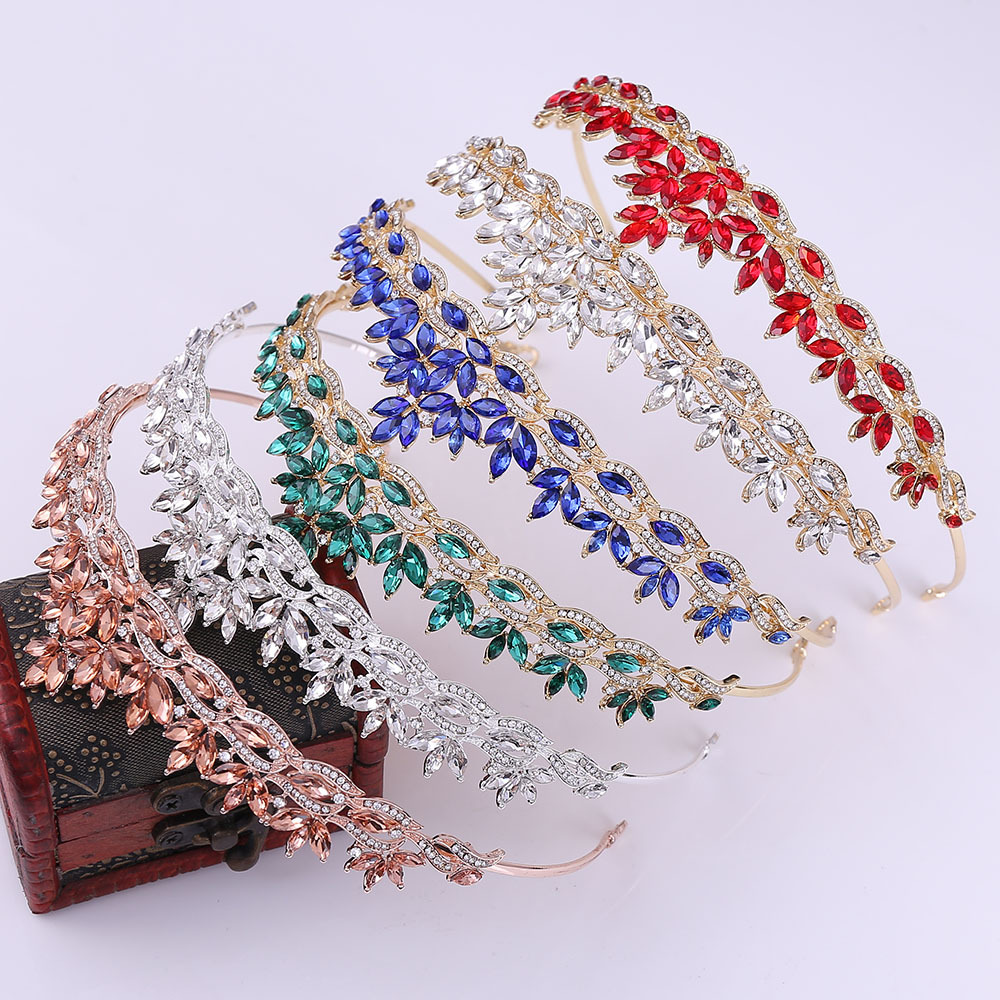 Fashion Leaf Alloy Hollow Out Inlay Crystal Rhinestones Crown 1 Piece display picture 3