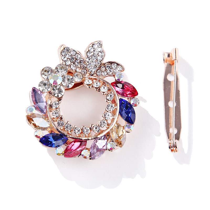 Korean fashion bunte kristall glas blume rose gold brosche schal schnalle dual zweck alle spiel kleidung zubehör_voghion.com