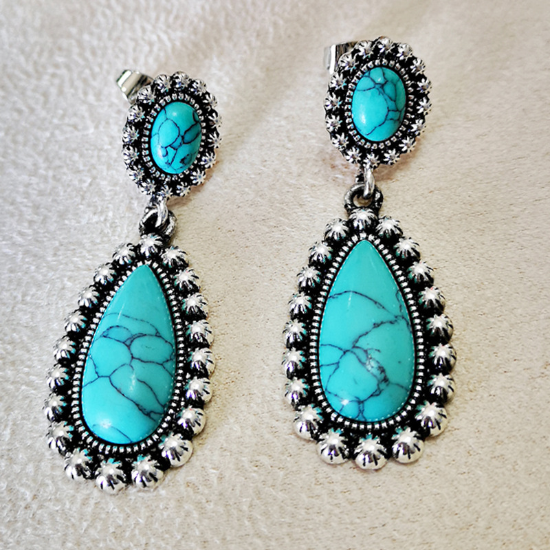 New European And American Creative Drop-shaped Turquoise Exaggerated Earrings display picture 3