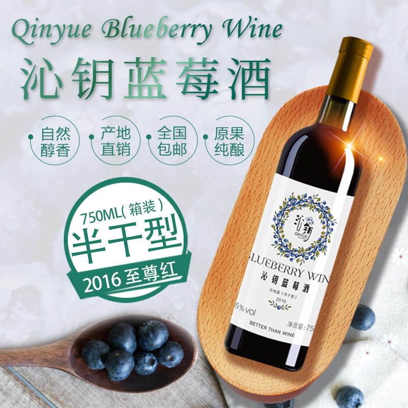 2016沁怡蓝半干型蓝莓酒750ml 加工定制红酒 瓶装果酒蓝莓发酵|ru