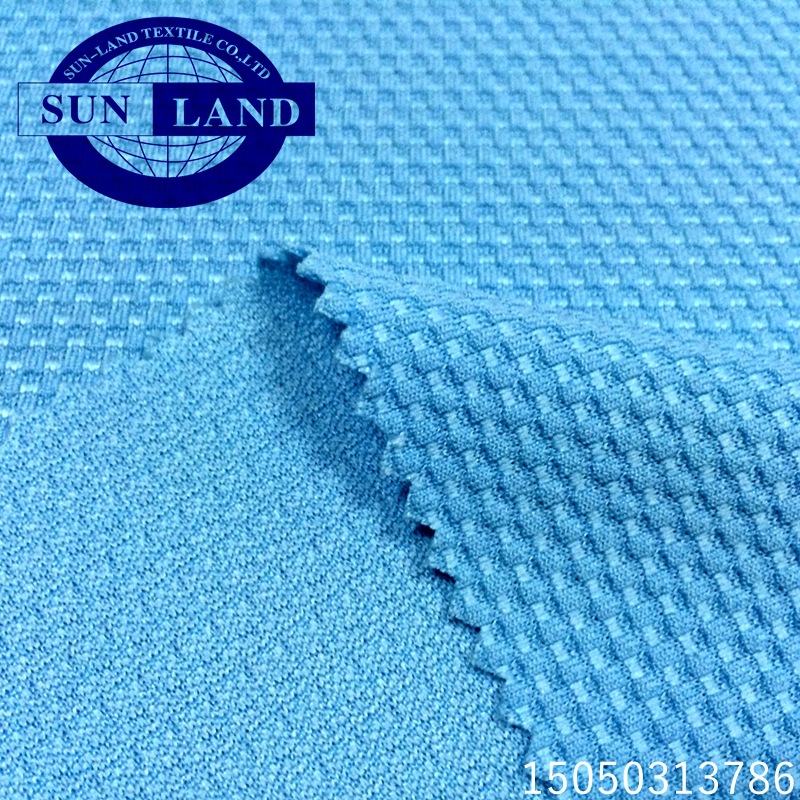 小提花全涤方格蜂巢网布 运动服装外套裤装面料 针织提花面料