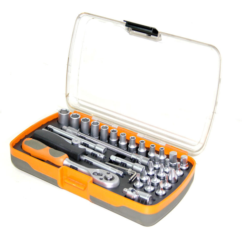 35件套1/4"DR套筒组套棘轮柄扳手多功能螺丝批 汽修五金维修工具