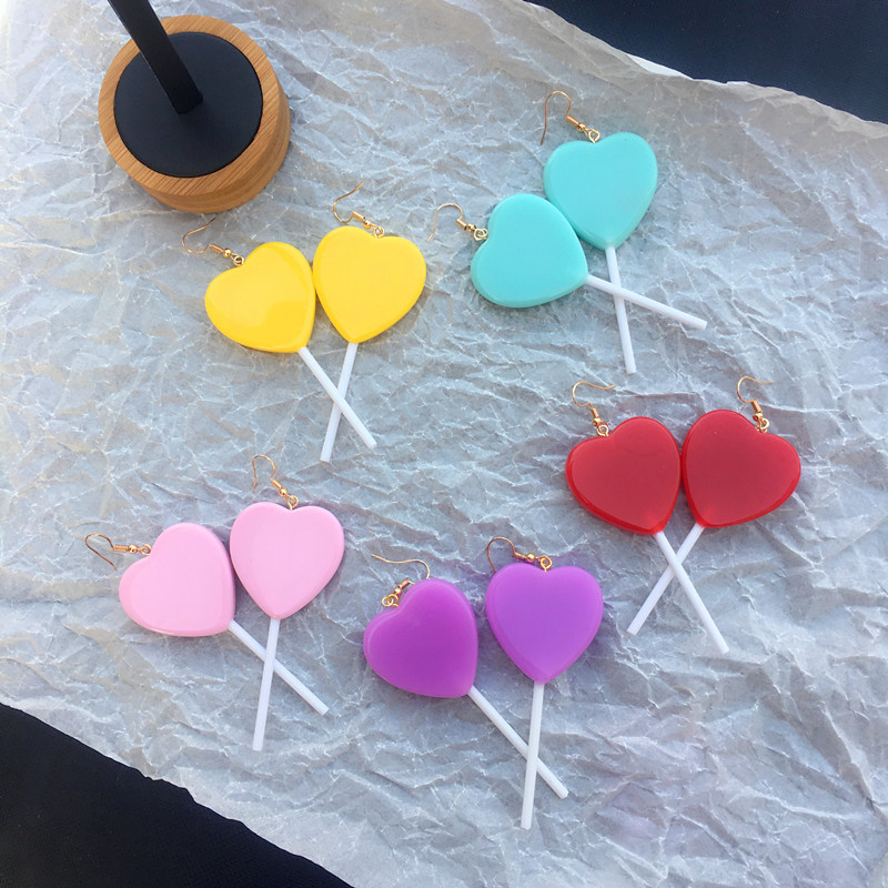 Simple Candy Color Lollipop Heart-shaped Long Ear Hook Wholesale display picture 4