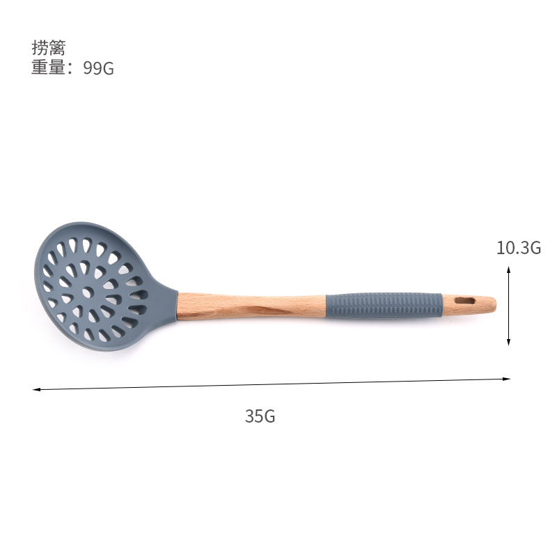 木柄硅胶厨具套装 厨房烹饪铲勺多用途厨房工具洋葱针 分肉器