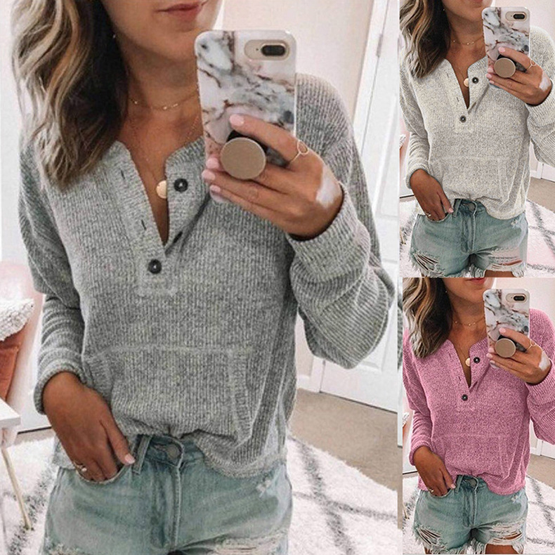 solid color button long sleeve shirt T-shirt NSKX5891