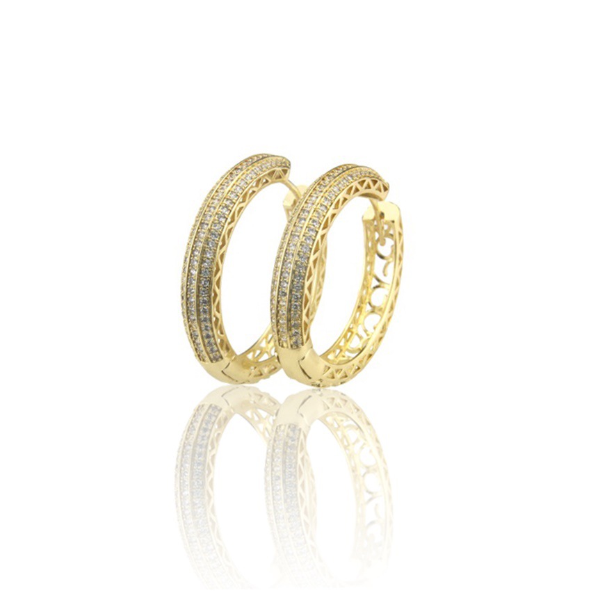 E-commerce Hot Gold-plated Inlaid Zirconium Hollow Earrings Factory Direct Fashion Pop Ring display picture 2