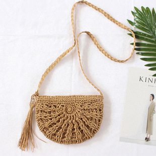 Straw one-shoulder bag, beach phone bag, small bag for leisure, Japanese and Korean